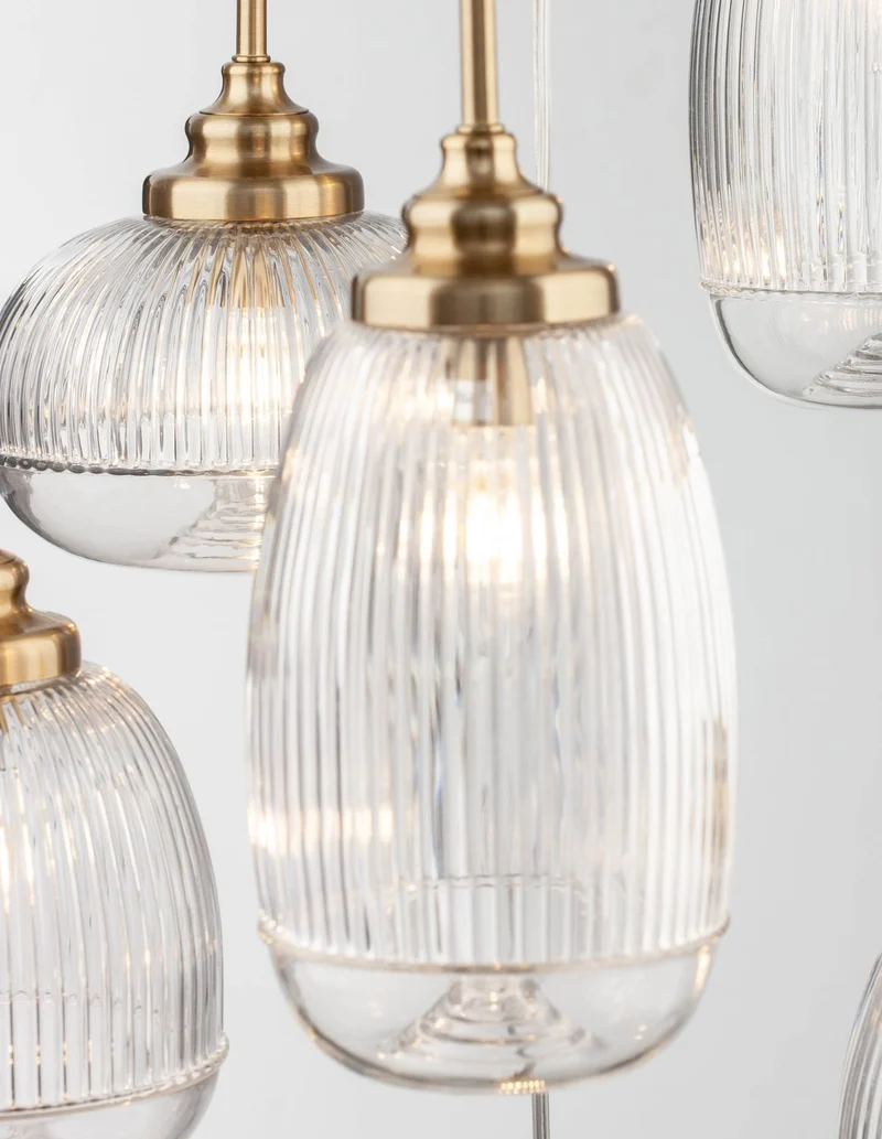B-Ware Nova Luce Pendelleuchte Hängeleuchte MOND Gold E14 LED 6fach dimmbar Glas Metall