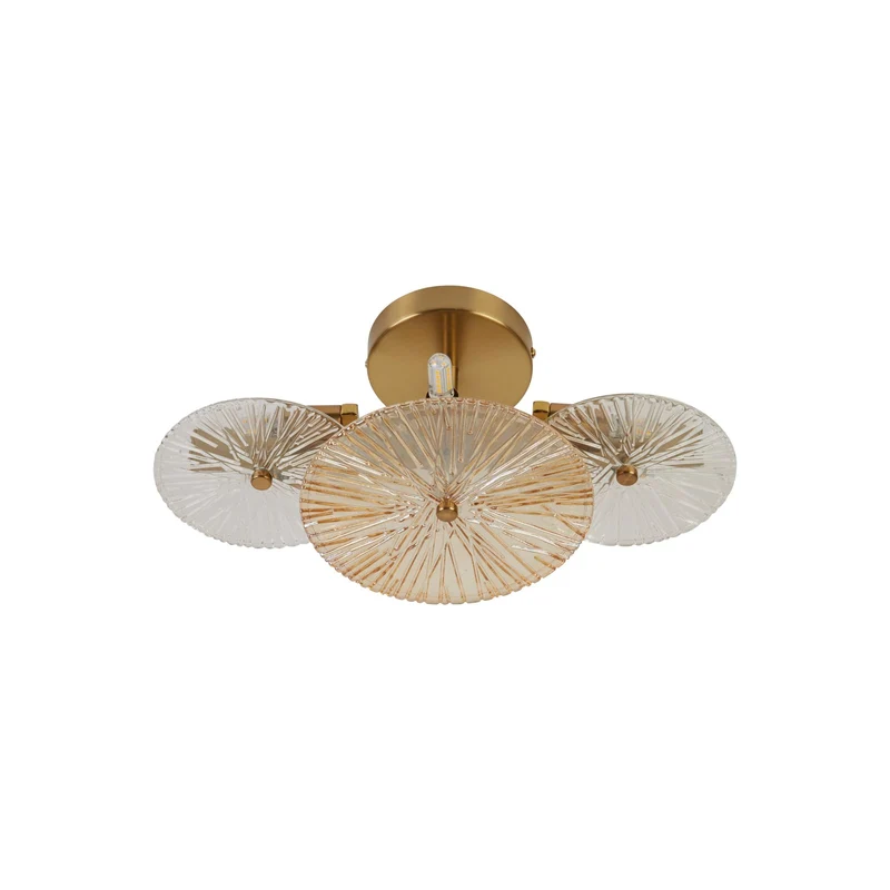 B-Ware Searchlight Deckenleuchte Wagon Wheel Bernstein Messing Glas 6-flammig G9 LED