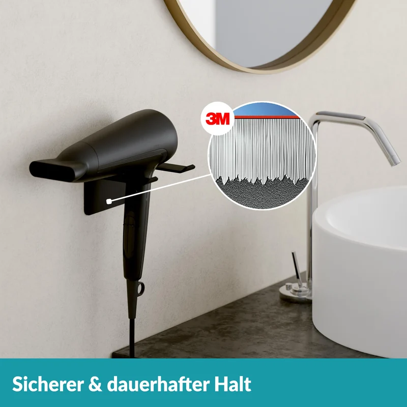 4x B-Ware Weissenstein Föhnhalter Halterung WOMO Schwarz Wandbefestigung Bad 4 STÜCK