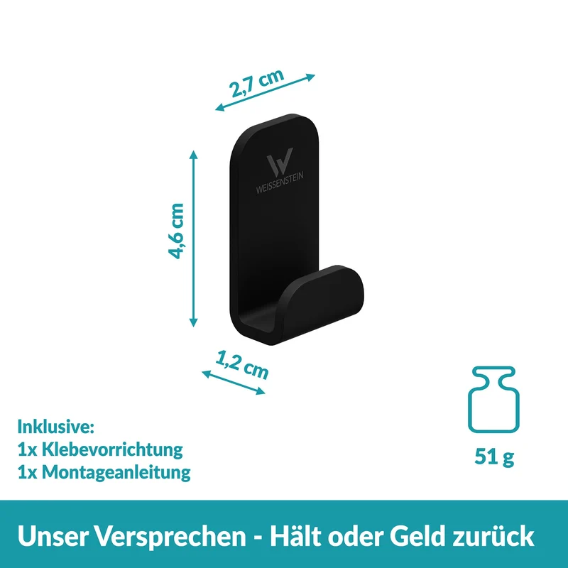 9x B-Ware WEISSENSTEIN Aufhänger Handtuchhaken Schwarz Edelstahl selbstklebend 9 STÜCK