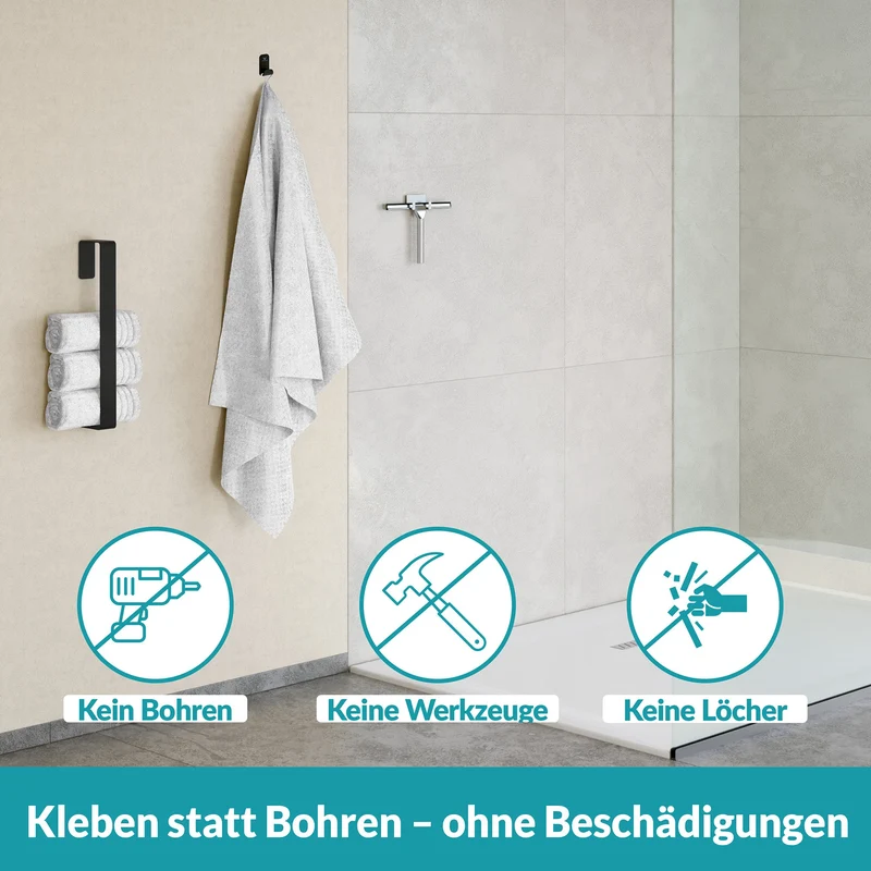 35x B-Ware WEISSENSTEIN Aufhänger Handtuchhaken Schwarz Edelstahl selbstklebend 35 STÜCK