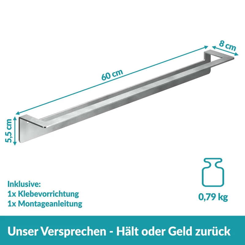 B-Ware Weissenstein Handtuchstange Stange WOMO Handtuchhalter Silber 60cm selbstklebend