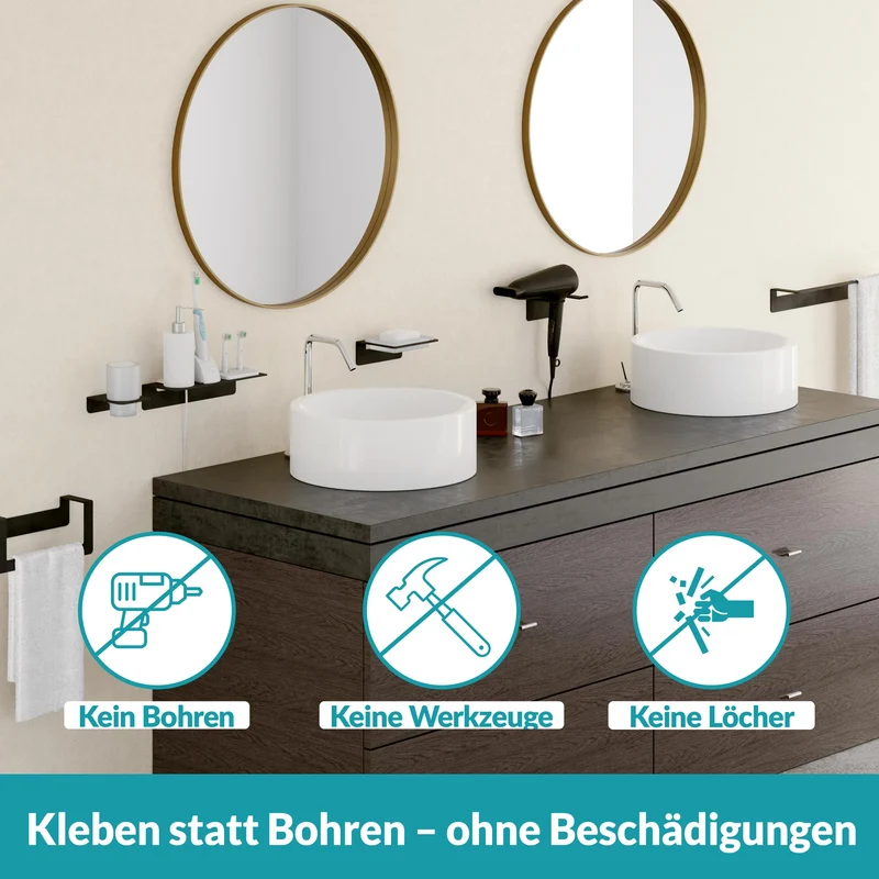 B-Ware WEISSENSTEIN Badablage Regal Ablage WOMO Edelstahl Schwarz selbstklebend
