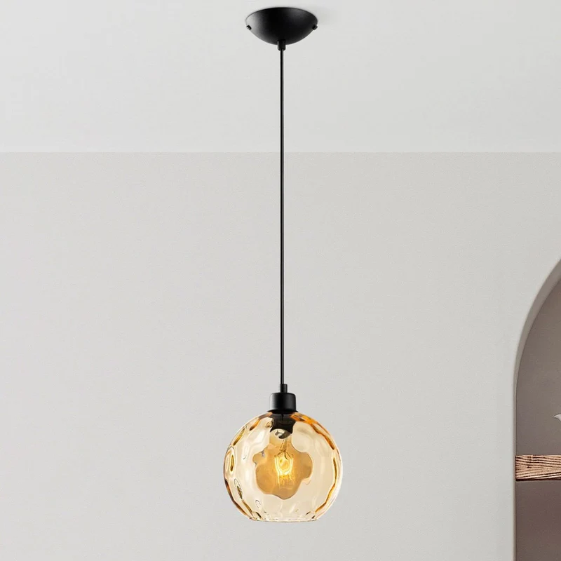 B-Ware Opviq Pendelleuchte Hängelampe Benek Glas gelb getönt Lampe Beleuchtung