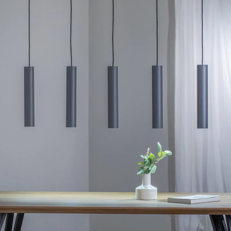 B-Ware Hängeleuchte Brenta Pendelleuchte grau Stahl GU10 LED Lampe 110 cm 5-flammig