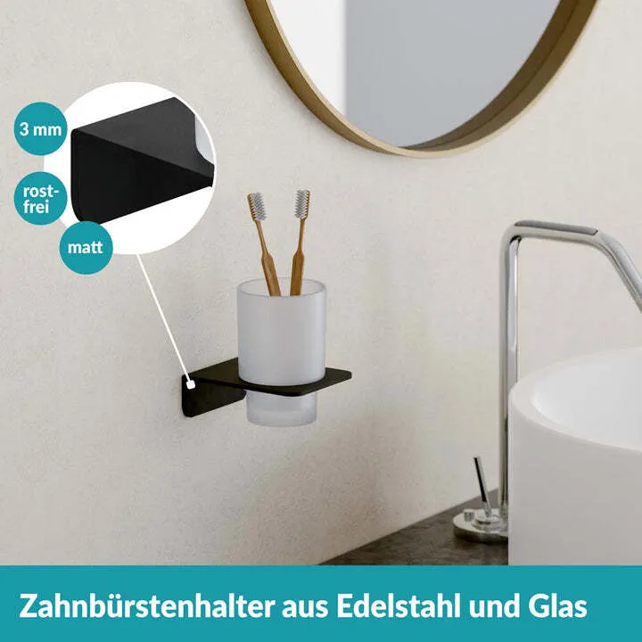 B-Ware Weissenstein Zahnputzbecherhalter Becher Glas Halter Schwarz Kleben Montage