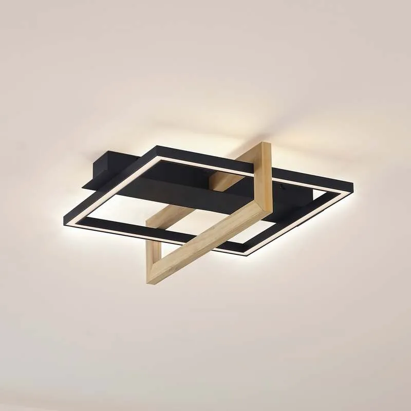 B-Ware Lindby Deckenleuchte Lampe LED schwarz Holz Aluminium Kunststoff Holamu 46cm363