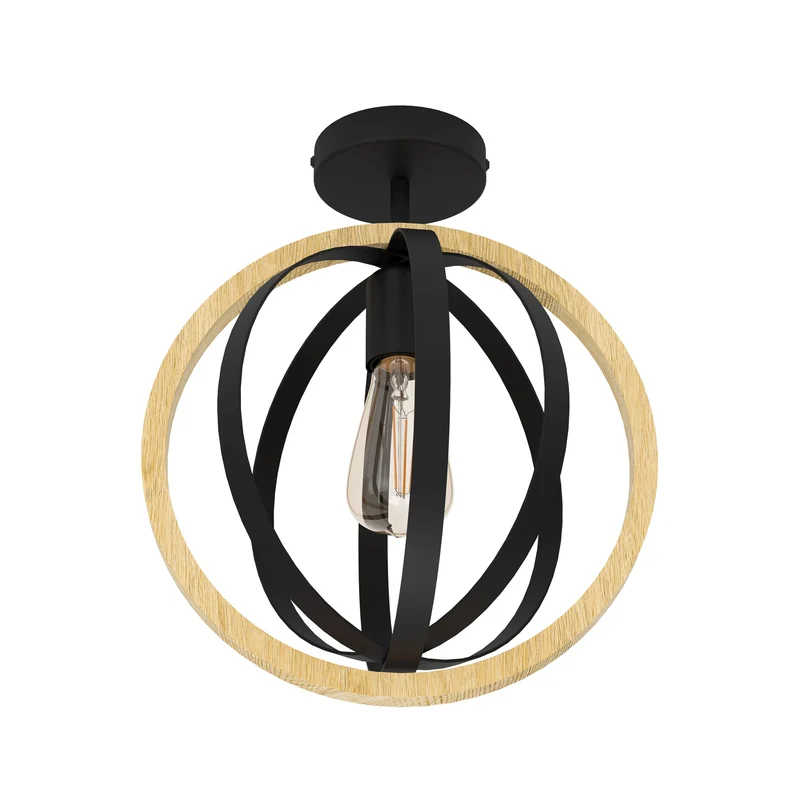 B-Ware EGLO Deckenleuchte Lampe Basildon Holz Stahl schwarz braun Deckenlampe E27 LED
