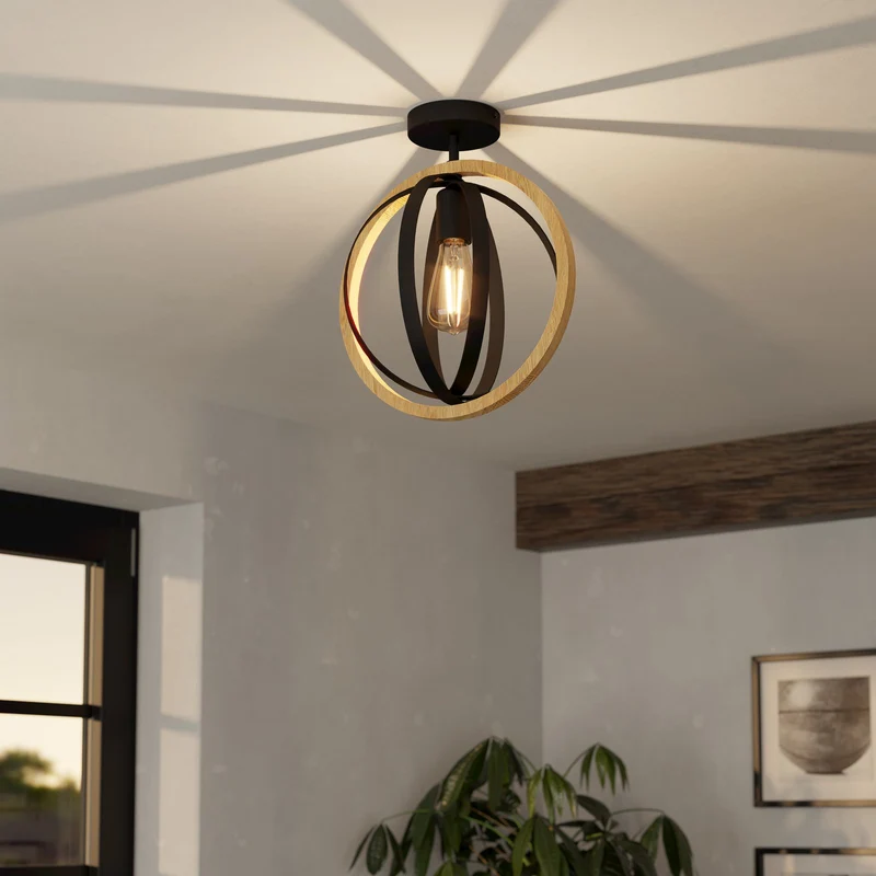 B-Ware EGLO Deckenleuchte Lampe Basildon Holz Stahl schwarz braun Deckenlampe E27 LED