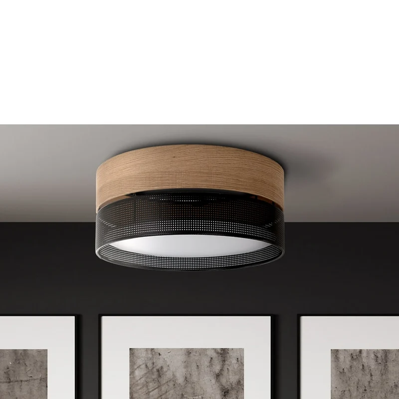 B-Ware Deckenleuchte Nicol Lampe Schwarz Holzoptik E27 LED 4-flammig Ø 50 cm Leuchte
