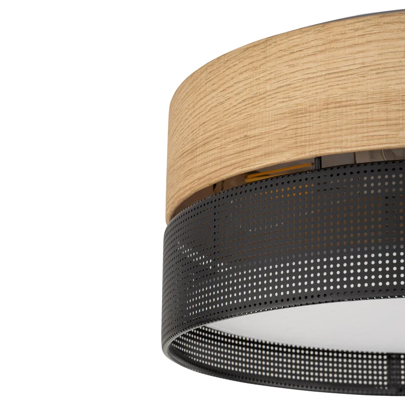 B-Ware Deckenleuchte Nicol Lampe Schwarz Holzoptik E27 LED 4-flammig Ø 50 cm Leuchte