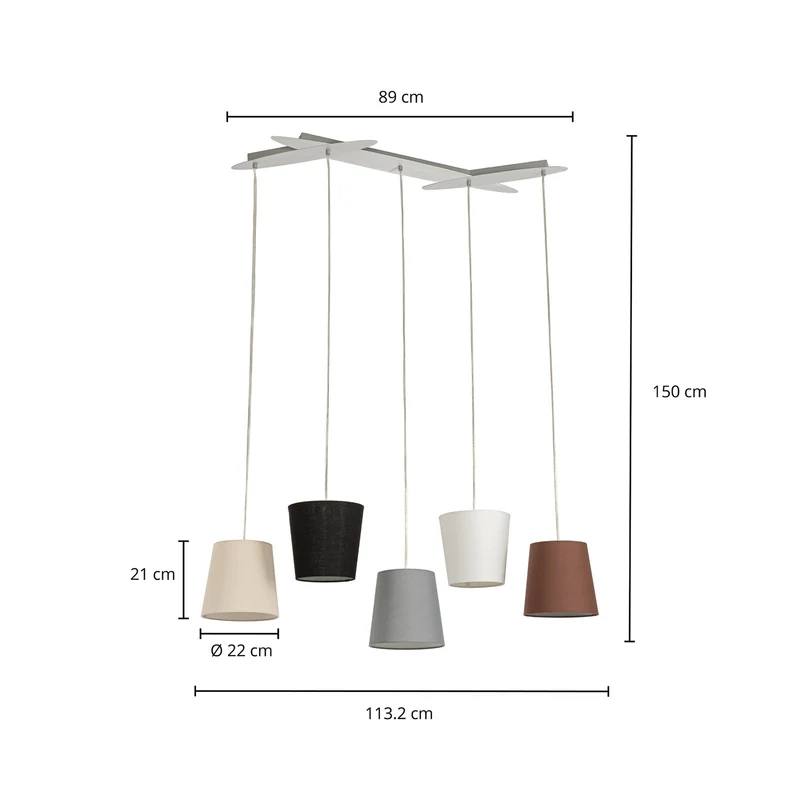 B-Ware Lucande Hängeleuchte Pendellampe Thamila Stoffschirme multicolour 5-flg E27 LED