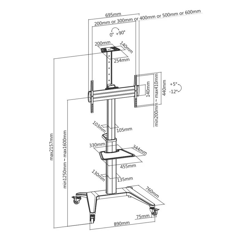 B-Ware SpeaKa Professional TV-Rollwagen Stand TV Bodenständer höhenverstellbar