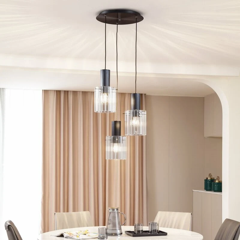 B-Ware Lucande Hängeleuchte Pendelleuchte Eirian schwarz Glas 3-flammig Ø 40 cm140