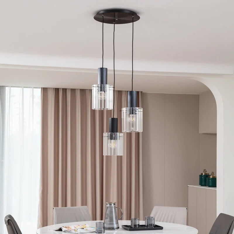 B-Ware Lucande Hängeleuchte Pendelleuchte Eirian schwarz Glas 3-flammig Ø 40 cm140
