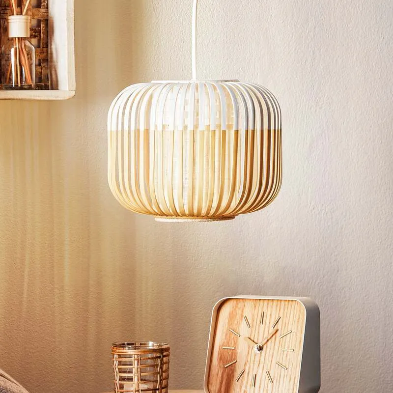 B-Ware Forestier Pendellampe Hängeleuchte Bamboo XS weiß Bambus E27 LED Leuchte Ø 27 cm