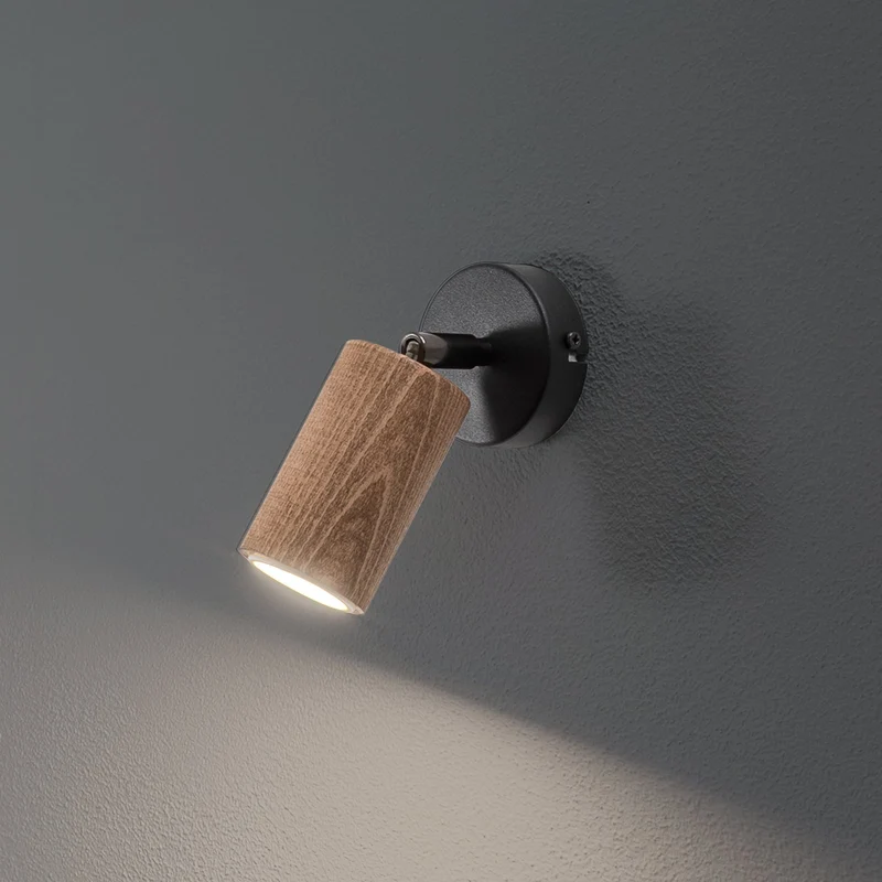 B-Ware Wandleuchte Nise Wandlampe schwarz Holz Leuchte Lampe Stahl Wohnzimmer GU10 LED