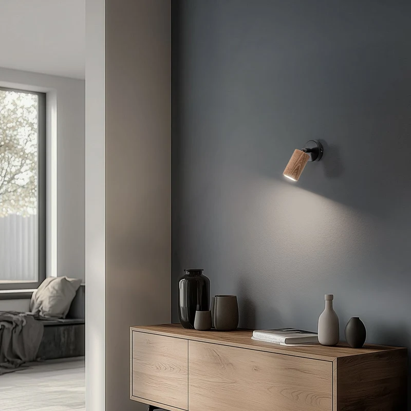 B-Ware Wandleuchte Nise Wandlampe schwarz Holz Leuchte Lampe Stahl Wohnzimmer GU10 LED