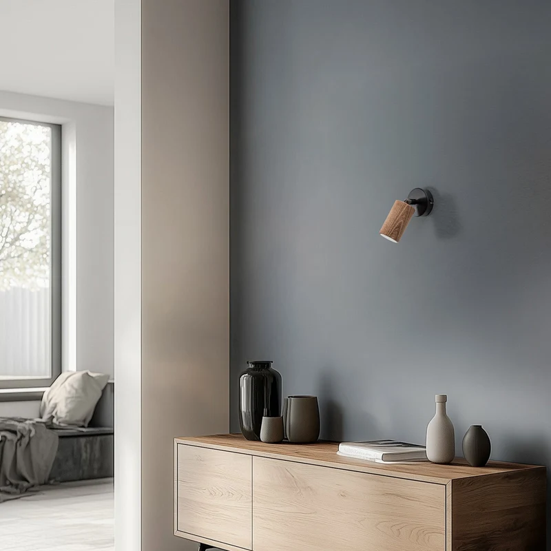 B-Ware Wandleuchte Nise Wandlampe schwarz Holz Leuchte Lampe Stahl Wohnzimmer GU10 LED