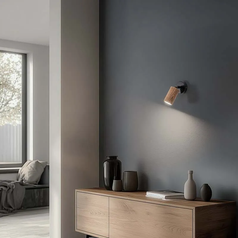 B-Ware Wandleuchte Nise Wandlampe schwarz Holz Leuchte Lampe Stahl Wohnzimmer GU10 LED