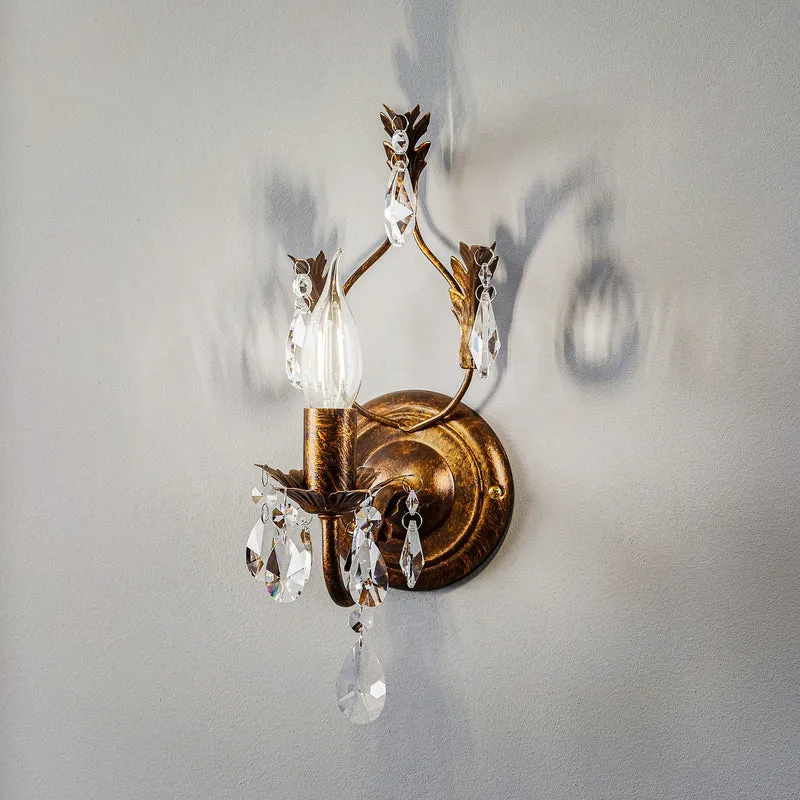 B-Ware Wandleuchte Teresa Wandlampe Eisen Kristall bronze transparent 1-flammig E14 LED