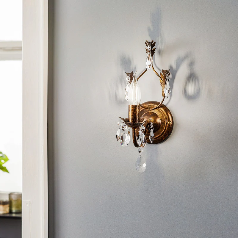 B-Ware Wandleuchte Teresa Wandlampe Eisen Kristall bronze transparent 1-flammig E14 LED