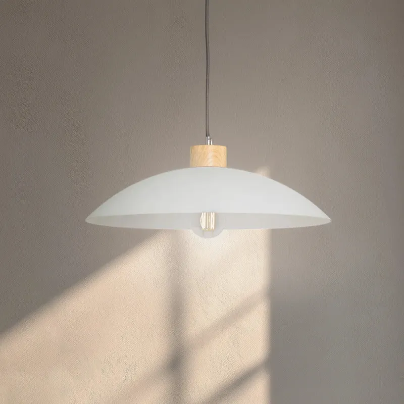 B-Ware Hängeleuchte Pendelleuchte OHANA Opalglas Lampe Glas Eiche weiß 40 cm E27 LED