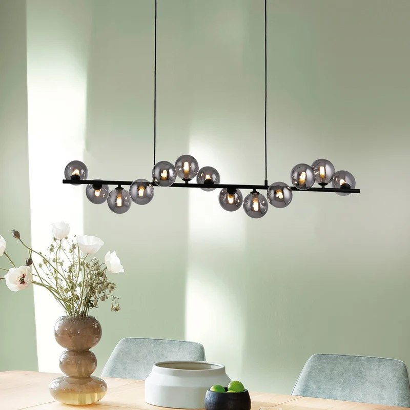 B-Ware SCHÖNER WOHNEN Hängeleuchte Pendelleuchte Dubai Rauchglas G9 LED schwarz 13-flg
