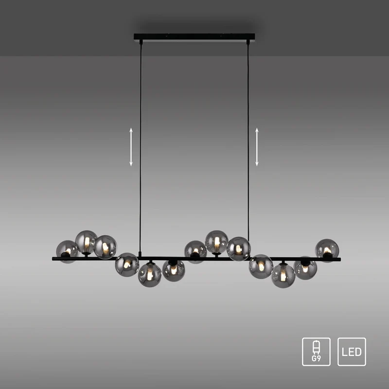 B-Ware SCHÖNER WOHNEN Hängeleuchte Pendelleuchte Dubai Rauchglas G9 LED schwarz 13-flg