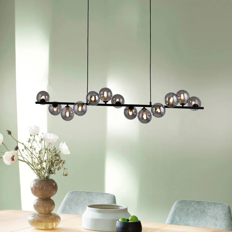 B-Ware SCHÖNER WOHNEN Hängeleuchte Pendelleuchte Dubai Rauchglas G9 LED schwarz 13-flg