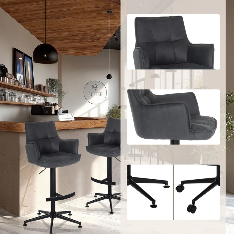 B-Ware hjh LIVING Barhocker Drehstuhl Hocker SOLAO LIFE HIGH grau mit Armlehnen Sitz