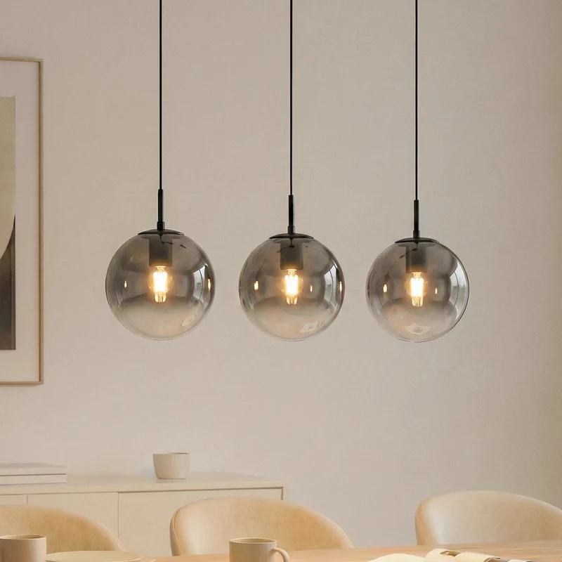 B-Ware Lucande Hängeleuchte Pendelleuchte Veloura Glas Eiche rauchgrau 3-flg E27 LED