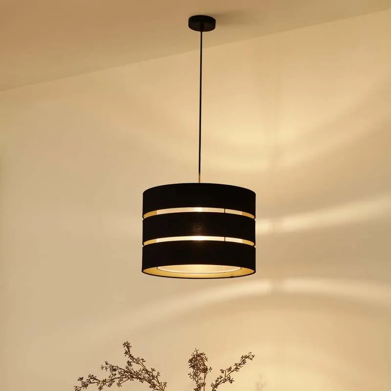 B-Ware Lindby Hängeleuchte Pendelleuchte Tsomo schwarz Stoff Deckenleuchte E27 LED 40cm