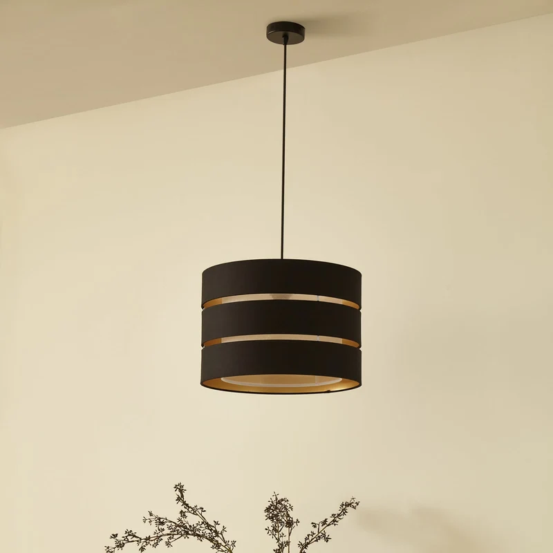 B-Ware Lindby Hängeleuchte Pendelleuchte Tsomo schwarz Stoff Deckenleuchte E27 LED 40cm