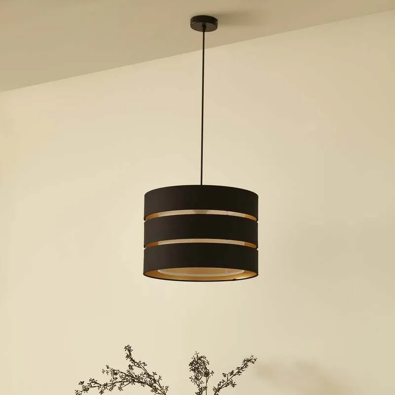 B-Ware Lindby Hängeleuchte Pendelleuchte Tsomo schwarz Stoff Deckenleuchte E27 LED 40cm