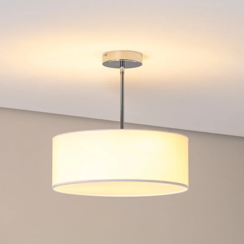 B-Ware Oja Deckenleuchte Lampe chrom/weiß Hängelampe Ø40cm Textil Stahl Beleuchtung
