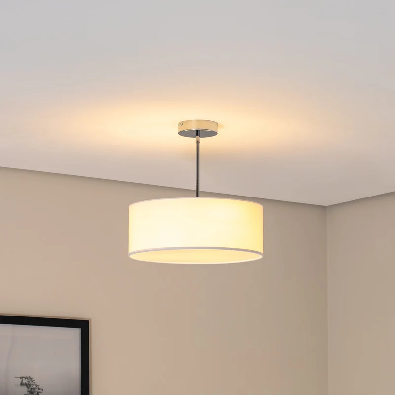 B-Ware Oja Deckenleuchte Lampe chrom/weiß Hängelampe Ø40cm Textil Stahl Beleuchtung