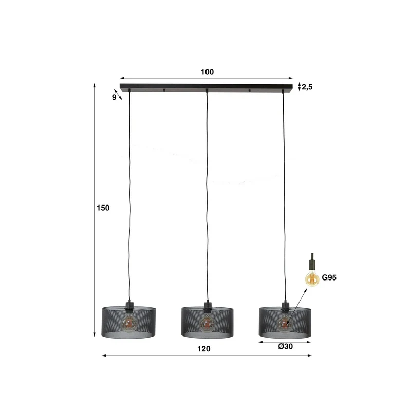 B-Ware Tonno Hängeleuchte Pendelleuchte Lampe schwarz Metall Mesh 3 flammig