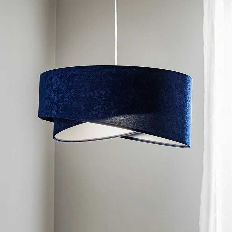 B-Ware Hängeleuchte Pendelleuchte Vivien blau/silber Velours Deckenlampe Kunststoff