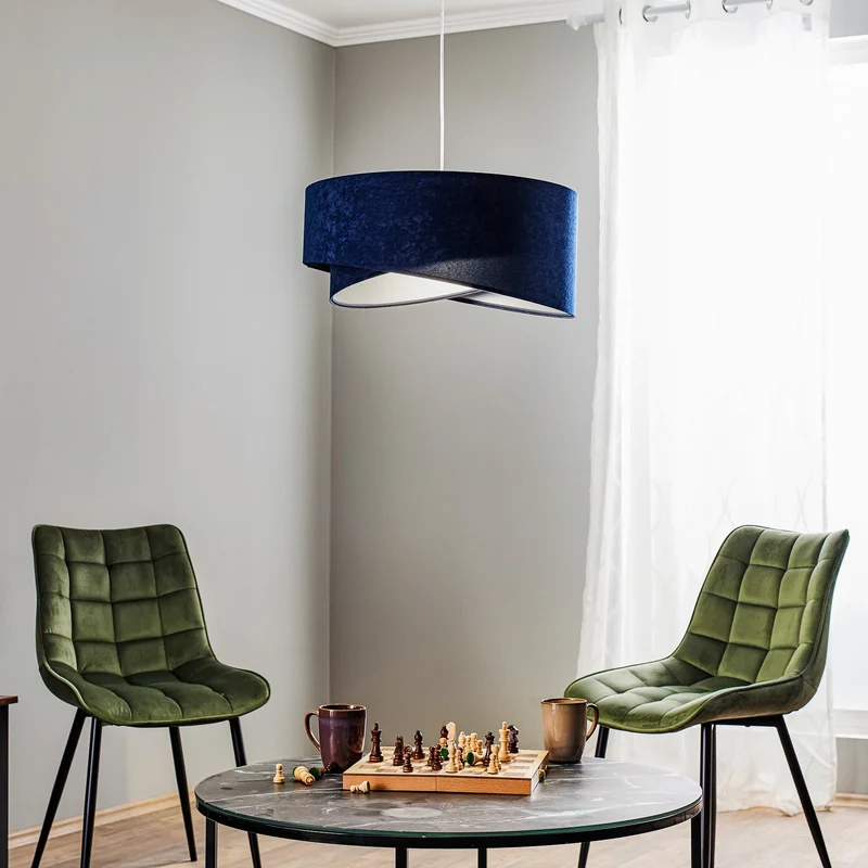 B-Ware Hängeleuchte Pendelleuchte Vivien blau/silber Velours Deckenlampe Kunststoff