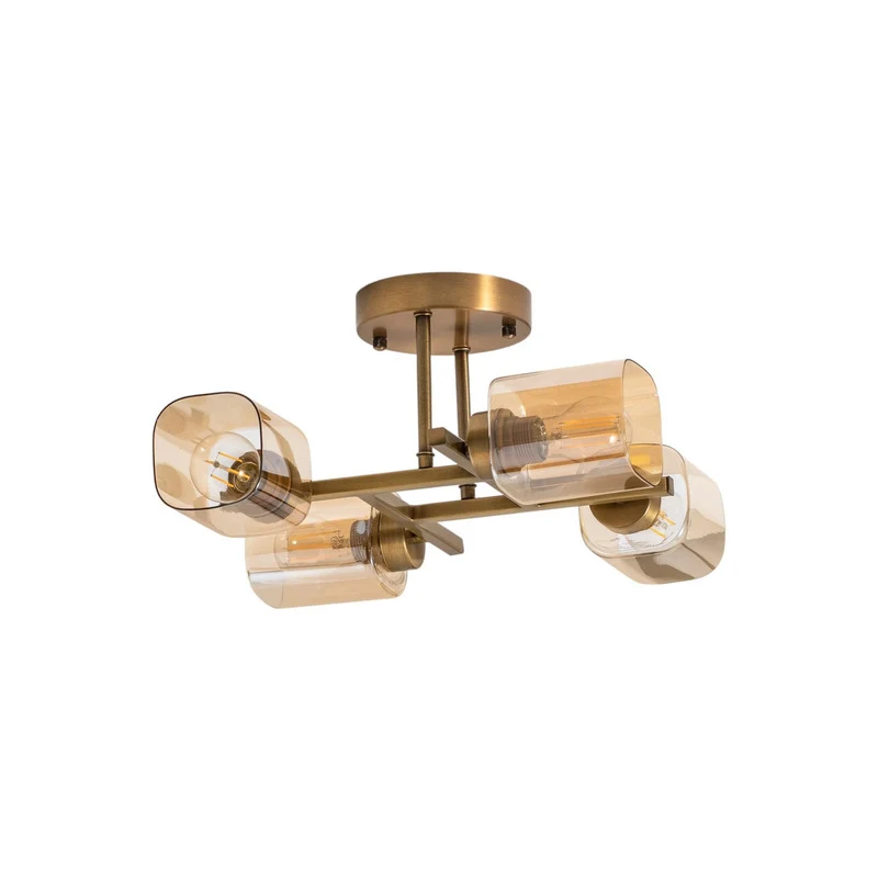 B-Ware Horia Deckenleuchte Lampe antikgold bernstein Glas Metall gold patiniert