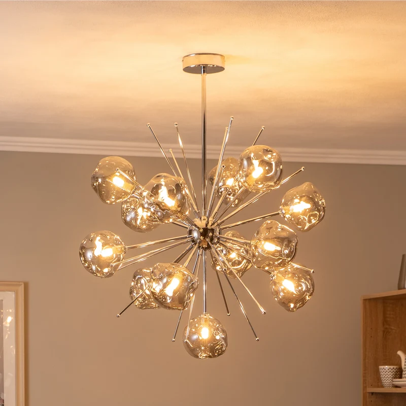 B-Ware AV-1777-13K Hängelampe Pendelleuchte chromfarben Glas Deckenlampe 13-flg dimmbar