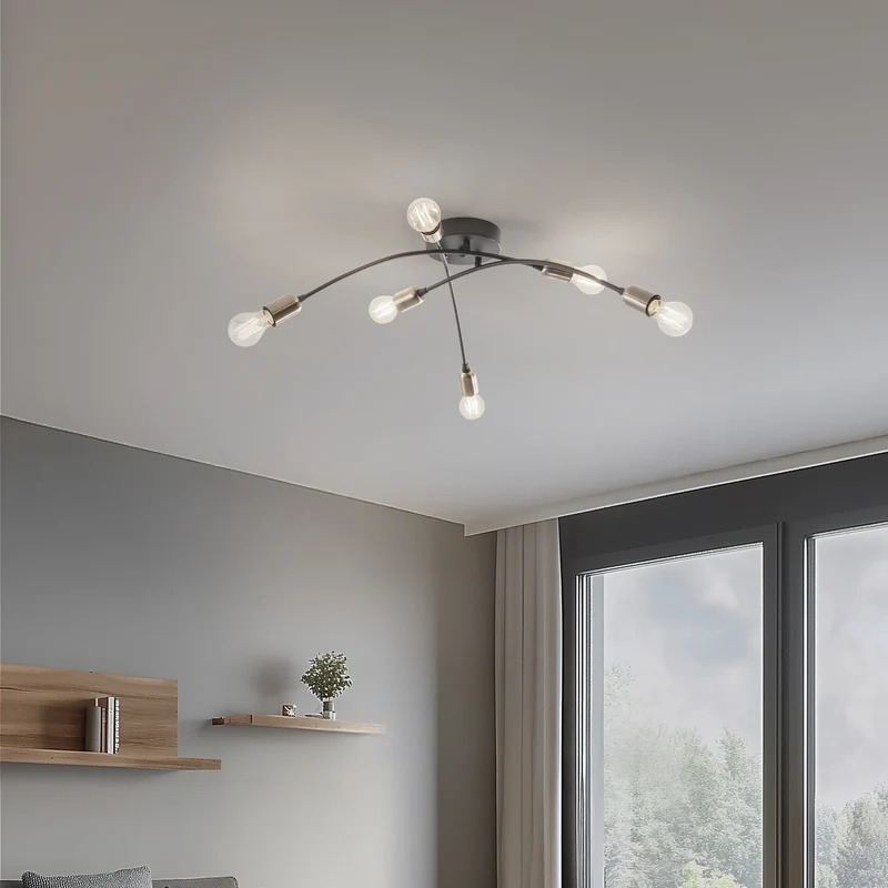 B-Ware Opviq Deckenleuchte Deckenlampe Banana schwarz Metall 6-flammig E27 LED 67 cm