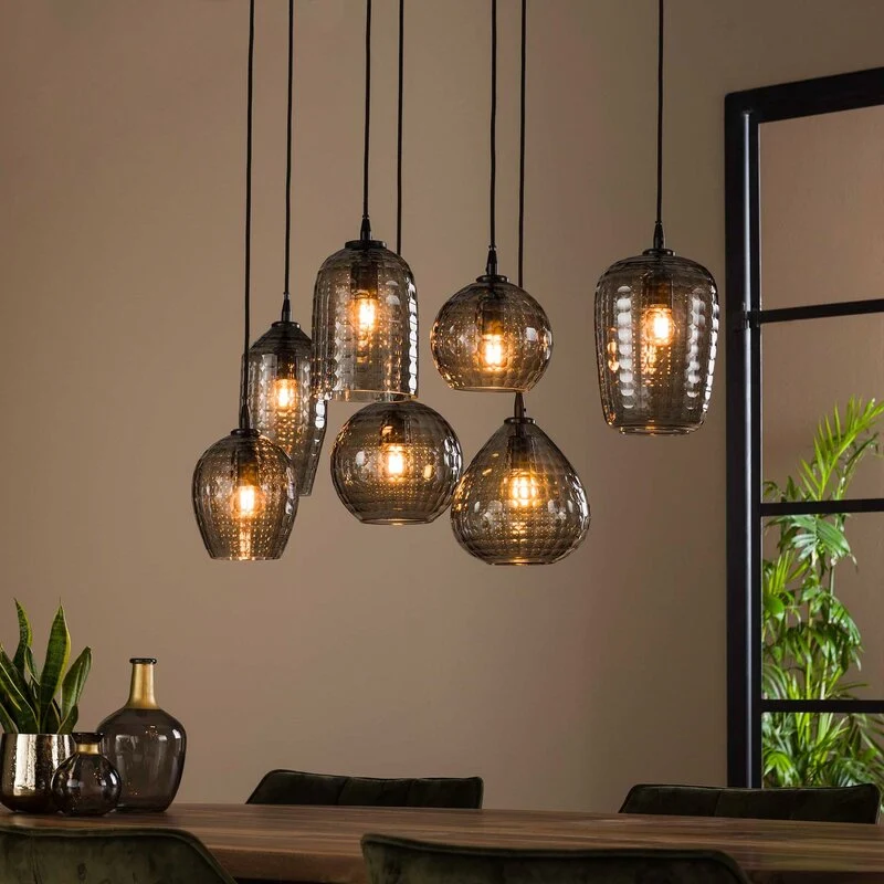 B-Ware Hängeleuchte Pendelleuchte Vanderberg rauchgrau Metall Glas 7-flammig E27 LED