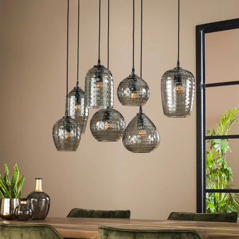 B-Ware Hängeleuchte Pendelleuchte Vanderberg rauchgrau Metall Glas 7-flammig E27 LED