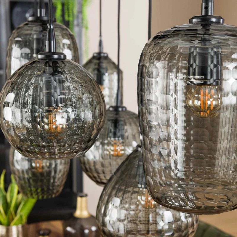 B-Ware Hängeleuchte Pendelleuchte Vanderberg rauchgrau Metall Glas 7-flammig E27 LED