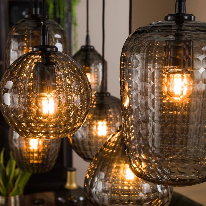 B-Ware Hängeleuchte Pendelleuchte Vanderberg rauchgrau Metall Glas 7-flammig E27 LED