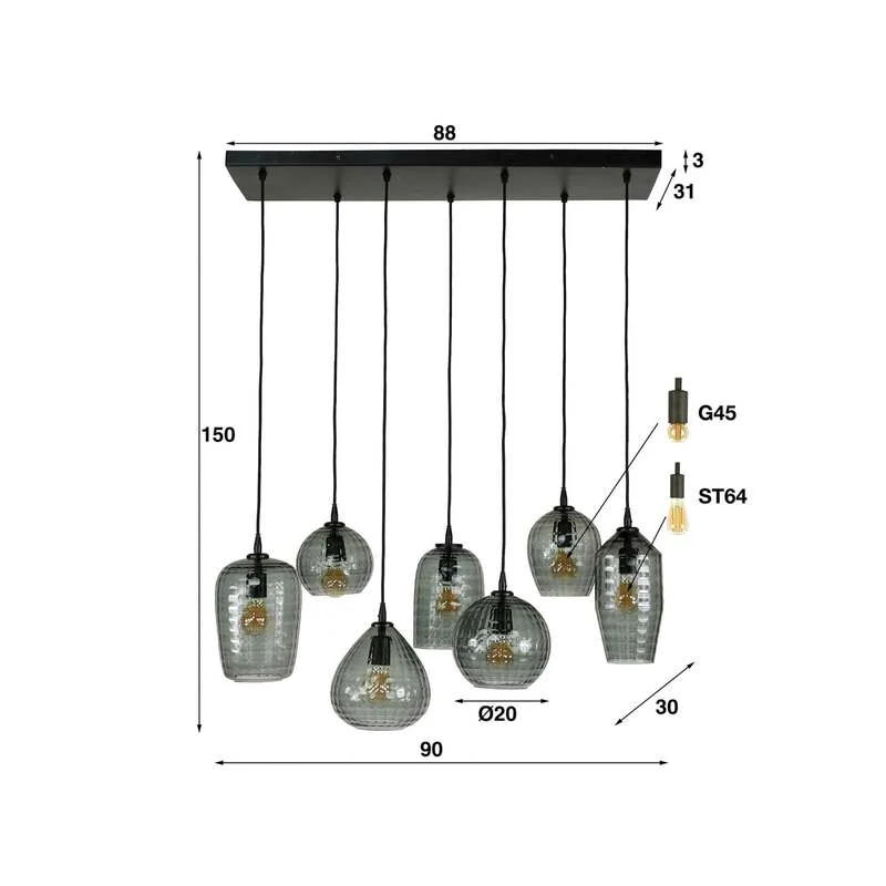 B-Ware Hängeleuchte Pendelleuchte Vanderberg rauchgrau Metall Glas 7-flammig E27 LED