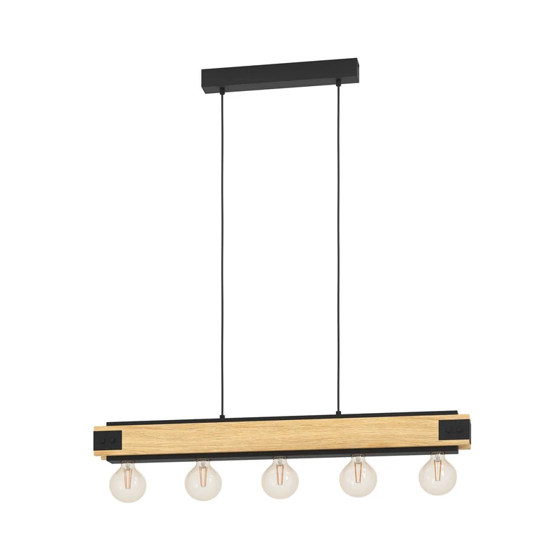 B-Ware Eglo Hängelampe Pendelleuchte Layham schwarz holz hell Länge 96 cm 5 flg