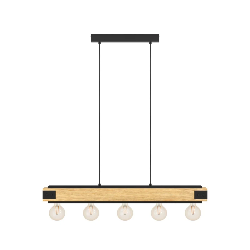 B-Ware Eglo Hängelampe Pendelleuchte Layham schwarz holz hell Länge 96 cm 5 flg